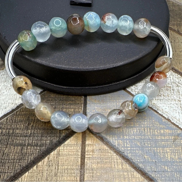 Dragon vein agate beaded handcrafted gold adjustable rope bracelet - Picture 9 of 11